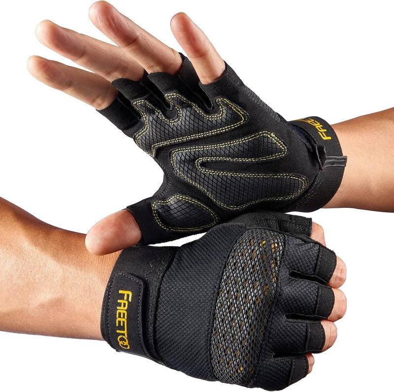 FREETOO Workout Gloves for Men, Weight Lifting Gloves with Full Palm Protection, Ultra Ventilated, Cushion Pads and Silicone Grip - Image 1